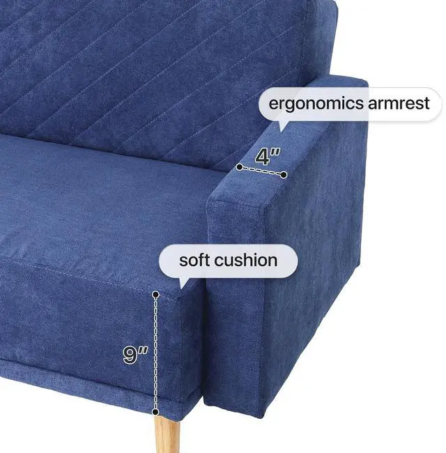 Alt view image 6 of 7 - 75 Inch Convertible Couch Sofa Bed, Reclining Futon Sleeper with Cloud Cushion & Ergonomics Armrest, 3 Seater Upholstered Couch, Comfy Reclining Sofa Bed for Living Room, Bedroom, Navy Blue