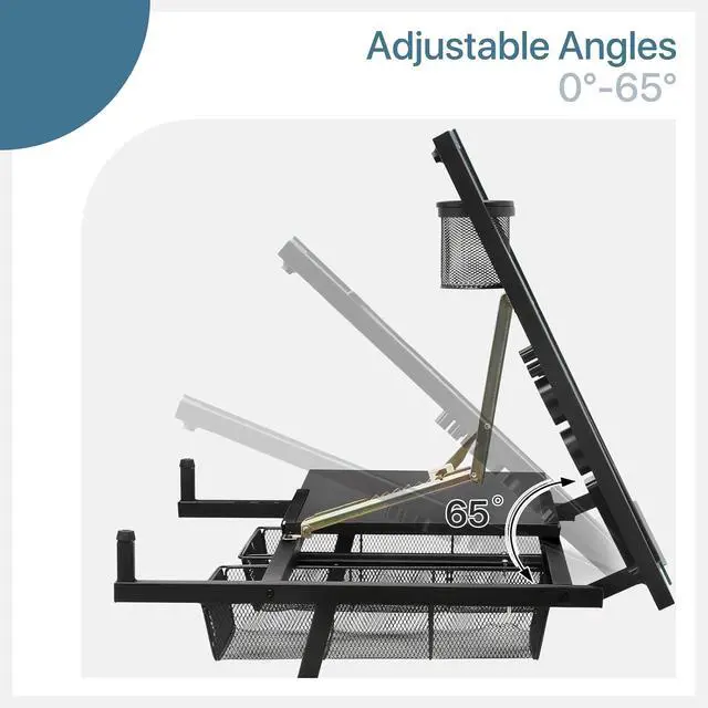 Alt view image 4 of 7 - Drafting Table Set for Home and School, Height & Angle Adjustments (28"-36", 0°-65°), Art Desk with Drawers Artists & Designers