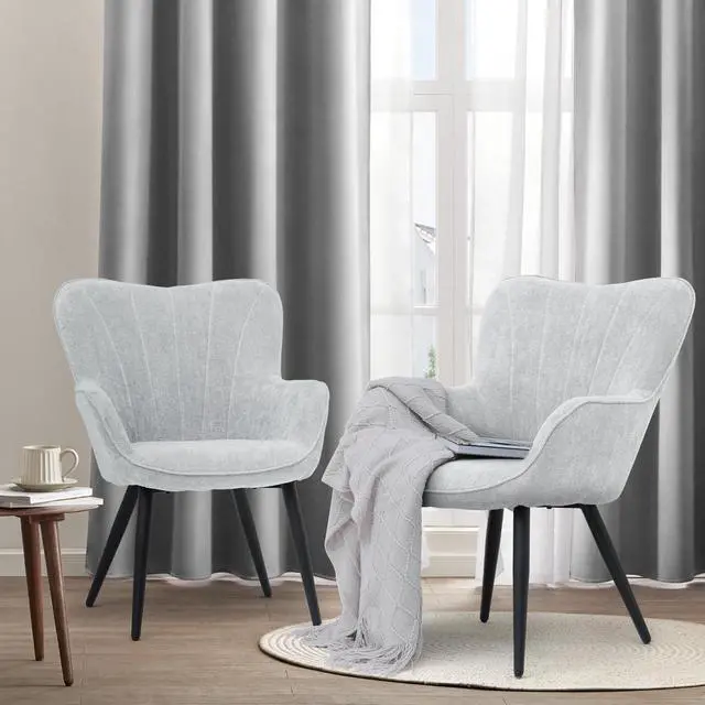 Main image of Accent Chair Set of 2, Elegant Modern Armchair, Upholstered Vanity Chair with Metal Legs and High Back, Comfy Reading Chair for Living Room Bedroom Office, Lava Gray