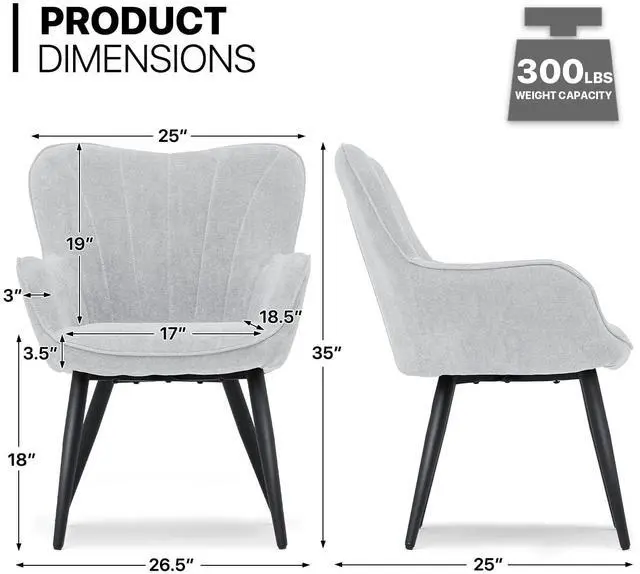 Alt view image 2 of 7 - Accent Chair Set of 2, Elegant Modern Armchair, Upholstered Vanity Chair with Metal Legs and High Back, Comfy Reading Chair for Living Room Bedroom Office, Lava Gray