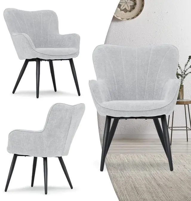 Alt view image 5 of 7 - Accent Chair Set of 2, Elegant Modern Armchair, Upholstered Vanity Chair with Metal Legs and High Back, Comfy Reading Chair for Living Room Bedroom Office, Lava Gray