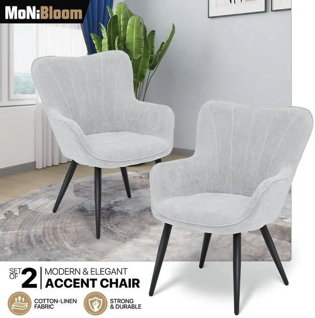 Alt view image 4 of 7 - Accent Chair Set of 2, Elegant Modern Armchair, Upholstered Vanity Chair with Metal Legs and High Back, Comfy Reading Chair for Living Room Bedroom Office, Lava Gray