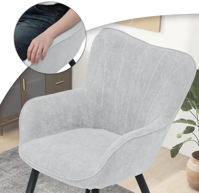 Alt view image 7 of 7 - Accent Chair Set of 2, Elegant Modern Armchair, Upholstered Vanity Chair with Metal Legs and High Back, Comfy Reading Chair for Living Room Bedroom Office, Lava Gray