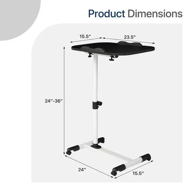 Alt view image 3 of 7 - Mobile Height Adjustable Laptop Stand Computer Workstation, 360° Rotatable Panel, Adjustable Height 24"-36", Portable T-Shape Base with Locking Casters, Ideal for Home & Office, White