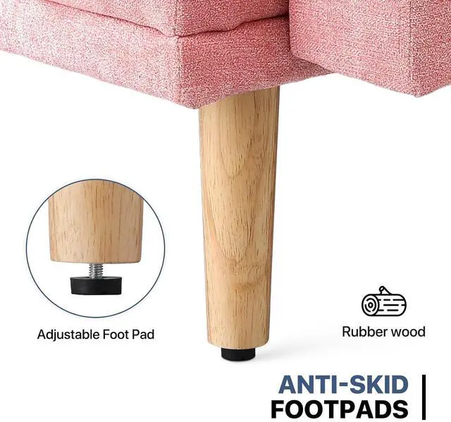 Alt view image 7 of 7 - 75 Inch Convertible Couch Sofa Bed, Reclining Futon Sleeper with Cloud Cushion & Ergonomics Armrest, 3 Seater Upholstered Couch, Comfy Reclining Sofa Bed for Living Room, Bedroom, Pink