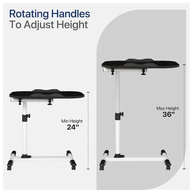 Alt view image 4 of 7 - Mobile Height Adjustable Laptop Stand Computer Workstation, 360° Rotatable Panel, Adjustable Height 24"-36", Portable T-Shape Base with Locking Casters, Ideal for Home & Office, White