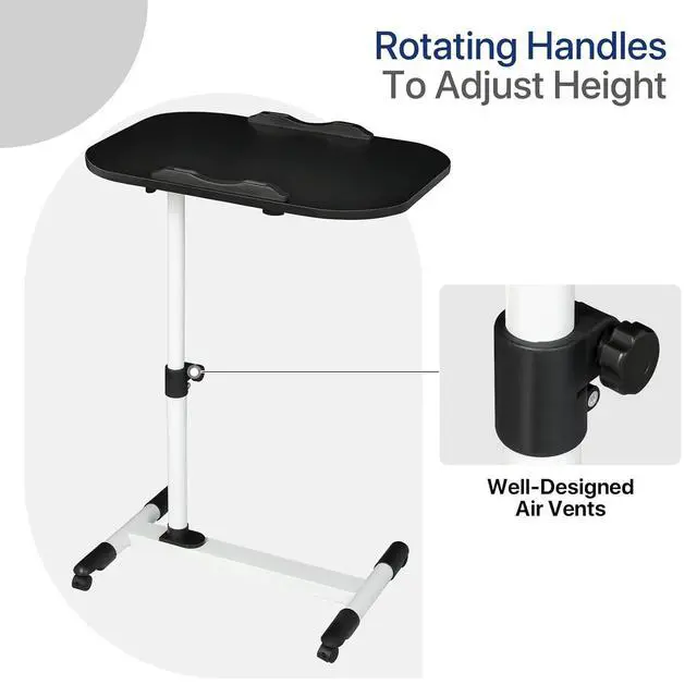 Alt view image 5 of 7 - Mobile Height Adjustable Laptop Stand Computer Workstation, 360° Rotatable Panel, Adjustable Height 24"-36", Portable T-Shape Base with Locking Casters, Ideal for Home & Office, White