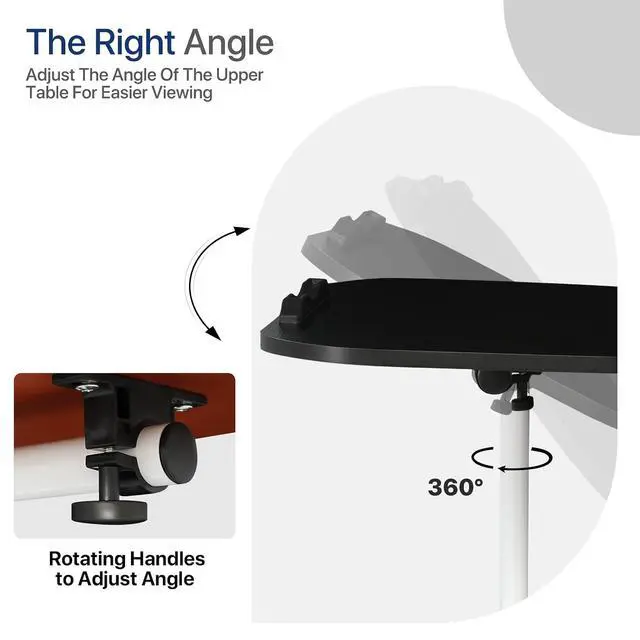 Alt view image 6 of 7 - Mobile Height Adjustable Laptop Stand Computer Workstation, 360° Rotatable Panel, Adjustable Height 24"-36", Portable T-Shape Base with Locking Casters, Ideal for Home & Office, White