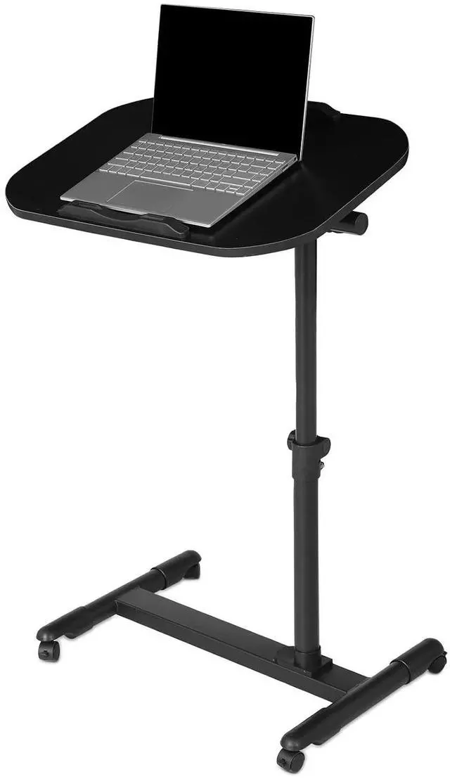 Main image of Mobile Height Adjustable Laptop Stand Computer Workstation, 360° Rotatable Panel, Adjustable Height 24"-36", Portable T-Shape Base with Locking Casters, Ideal for Home & Office, Black
