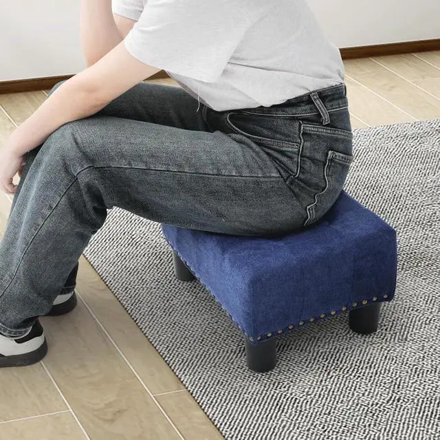Alt view image 2 of 7 - Small Foot Stool Ottoman, Ottoman Foot Rest with Legs, Foot Rest Foot Step Stool for Couch, Rectangle Tufted Footstool for Living Room Entryway, Navy Blue