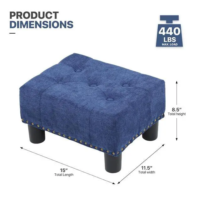 Alt view image 3 of 7 - Small Foot Stool Ottoman, Ottoman Foot Rest with Legs, Foot Rest Foot Step Stool for Couch, Rectangle Tufted Footstool for Living Room Entryway, Navy Blue