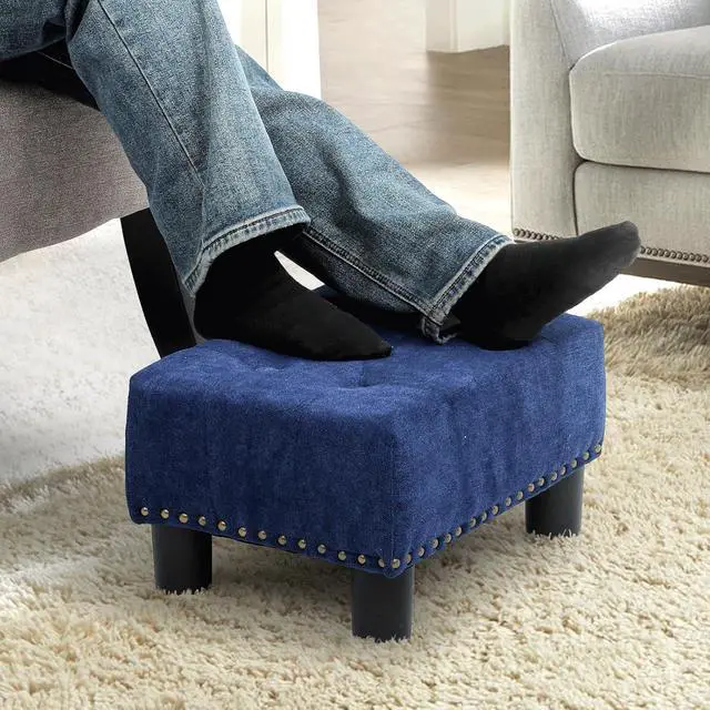 Alt view image 4 of 7 - Small Foot Stool Ottoman, Ottoman Foot Rest with Legs, Foot Rest Foot Step Stool for Couch, Rectangle Tufted Footstool for Living Room Entryway, Navy Blue