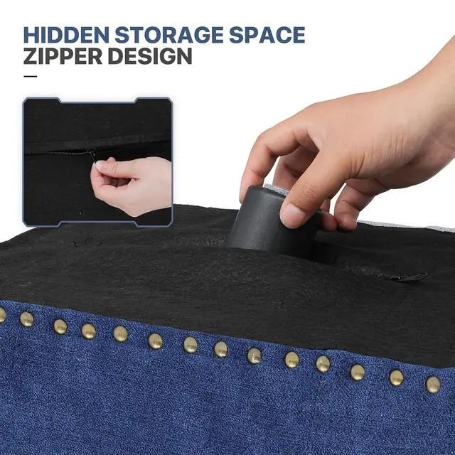 Alt view image 7 of 7 - Small Foot Stool Ottoman, Ottoman Foot Rest with Legs, Foot Rest Foot Step Stool for Couch, Rectangle Tufted Footstool for Living Room Entryway, Navy Blue