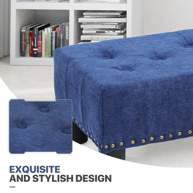Alt view image 6 of 7 - Small Foot Stool Ottoman, Ottoman Foot Rest with Legs, Foot Rest Foot Step Stool for Couch, Rectangle Tufted Footstool for Living Room Entryway, Navy Blue