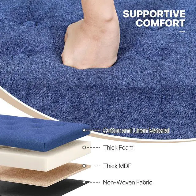 Alt view image 5 of 7 - Small Foot Stool Ottoman, Ottoman Foot Rest with Legs, Foot Rest Foot Step Stool for Couch, Rectangle Tufted Footstool for Living Room Entryway, Navy Blue
