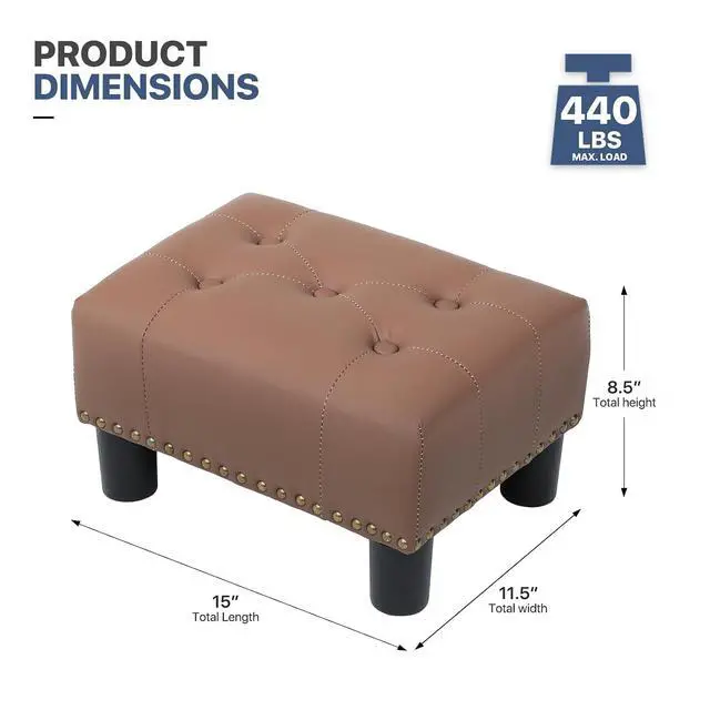 Alt view image 3 of 7 - Small Foot Stool Ottoman, Ottoman Foot Rest with Legs, Foot Rest Foot Step Stool for Couch, Rectangle Tufted Footstool for Living Room Entryway, Brown