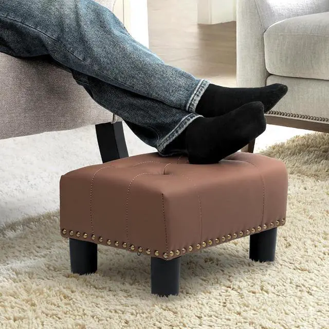 Alt view image 4 of 7 - Small Foot Stool Ottoman, Ottoman Foot Rest with Legs, Foot Rest Foot Step Stool for Couch, Rectangle Tufted Footstool for Living Room Entryway, Brown
