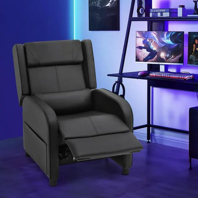Alt view image 2 of 7 - Home Theater Seating Adjustable Backrest Massage Gaming Recliner, Living Room Single Sofa with Retractable Footrest, Small Recliner Chair for Small Spaces, Black