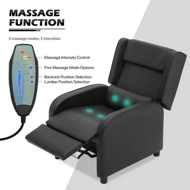 Alt view image 4 of 7 - Home Theater Seating Adjustable Backrest Massage Gaming Recliner, Living Room Single Sofa with Retractable Footrest, Small Recliner Chair for Small Spaces, Black