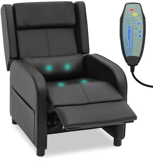 Main image of Home Theater Seating Adjustable Backrest Massage Gaming Recliner, Living Room Single Sofa with Retractable Footrest, Small Recliner Chair for Small Spaces, Black