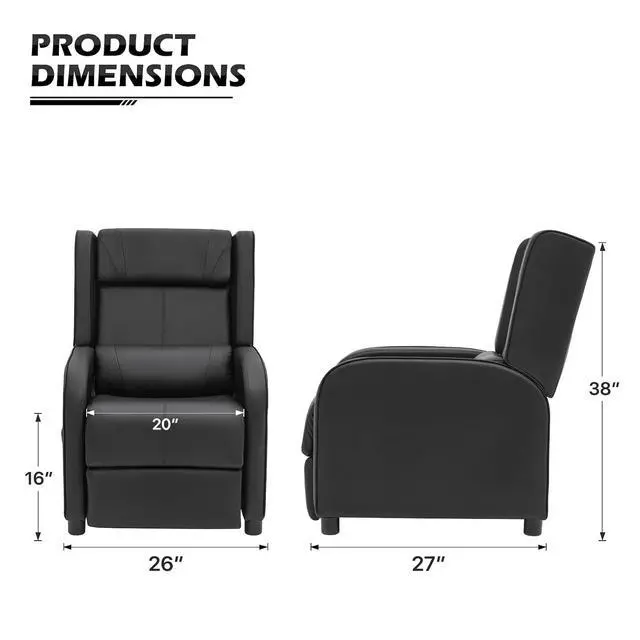 Alt view image 3 of 7 - Home Theater Seating Adjustable Backrest Massage Gaming Recliner, Living Room Single Sofa with Retractable Footrest, Small Recliner Chair for Small Spaces, Black
