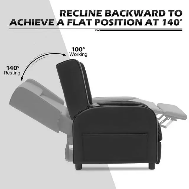 Alt view image 6 of 7 - Home Theater Seating Adjustable Backrest Massage Gaming Recliner, Living Room Single Sofa with Retractable Footrest, Small Recliner Chair for Small Spaces, Black
