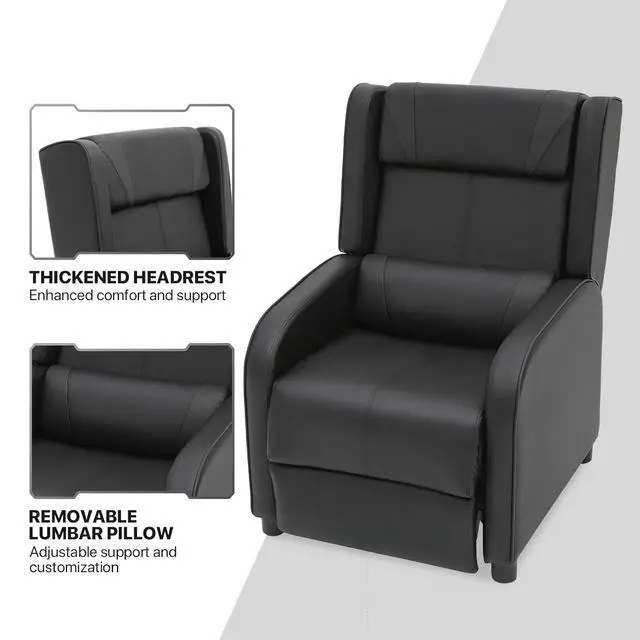 Alt view image 7 of 7 - Home Theater Seating Adjustable Backrest Massage Gaming Recliner, Living Room Single Sofa with Retractable Footrest, Small Recliner Chair for Small Spaces, Black