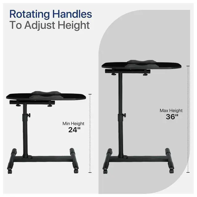 Alt view image 4 of 7 - Mobile Height Adjustable Laptop Stand Computer Workstation, 360° Rotatable Panel, Adjustable Height 24"-36", Portable T-Shape Base with Locking Casters, Ideal for Home & Office, Black