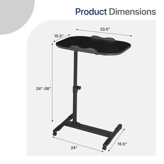 Alt view image 3 of 7 - Mobile Height Adjustable Laptop Stand Computer Workstation, 360° Rotatable Panel, Adjustable Height 24"-36", Portable T-Shape Base with Locking Casters, Ideal for Home & Office, Black