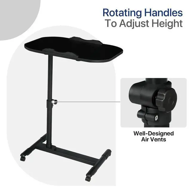 Alt view image 5 of 7 - Mobile Height Adjustable Laptop Stand Computer Workstation, 360° Rotatable Panel, Adjustable Height 24"-36", Portable T-Shape Base with Locking Casters, Ideal for Home & Office, Black
