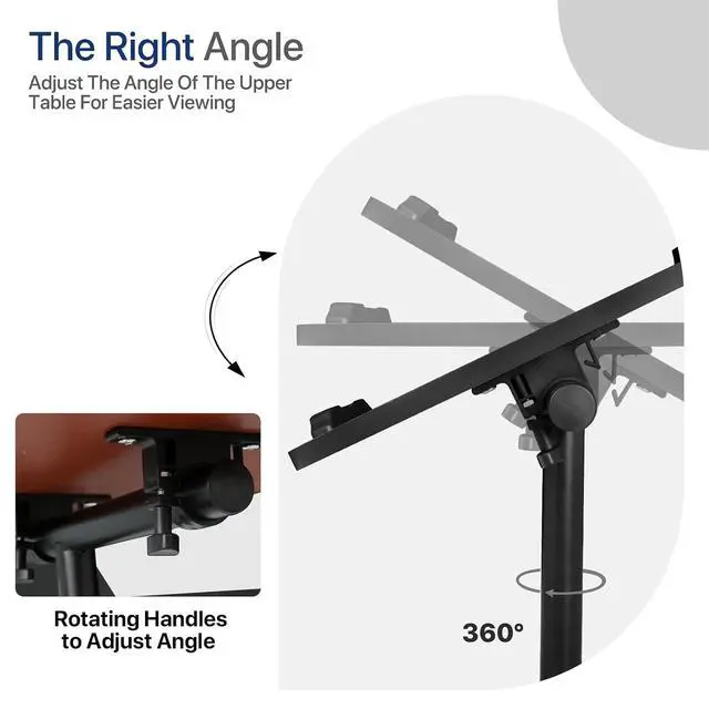 Alt view image 6 of 7 - Mobile Height Adjustable Laptop Stand Computer Workstation, 360° Rotatable Panel, Adjustable Height 24"-36", Portable T-Shape Base with Locking Casters, Ideal for Home & Office, Black