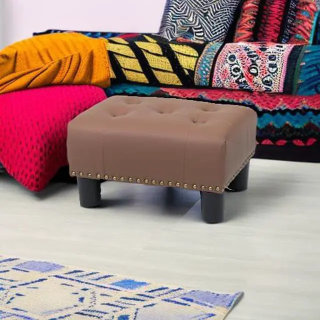 Alt view image 5 of 7 - Small Foot Stool Ottoman, Ottoman Foot Rest with Legs, Foot Rest Foot Step Stool for Couch, Rectangle Tufted Footstool for Living Room Entryway, Brown