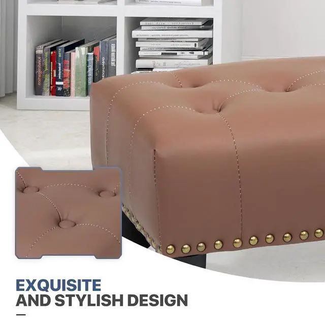 Alt view image 7 of 7 - Small Foot Stool Ottoman, Ottoman Foot Rest with Legs, Foot Rest Foot Step Stool for Couch, Rectangle Tufted Footstool for Living Room Entryway, Brown