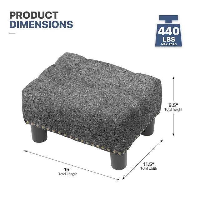 Alt view image 3 of 7 - Small Foot Stool Ottoman, Ottoman Foot Rest with Legs, Foot Rest Foot Step Stool for Couch, Rectangle Tufted Footstool for Living Room Entryway, Dark Gray