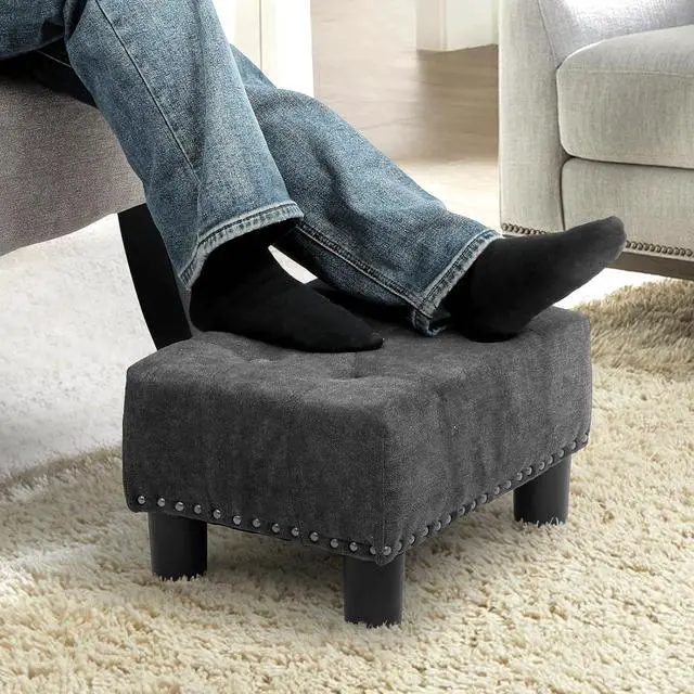 Alt view image 4 of 7 - Small Foot Stool Ottoman, Ottoman Foot Rest with Legs, Foot Rest Foot Step Stool for Couch, Rectangle Tufted Footstool for Living Room Entryway, Dark Gray