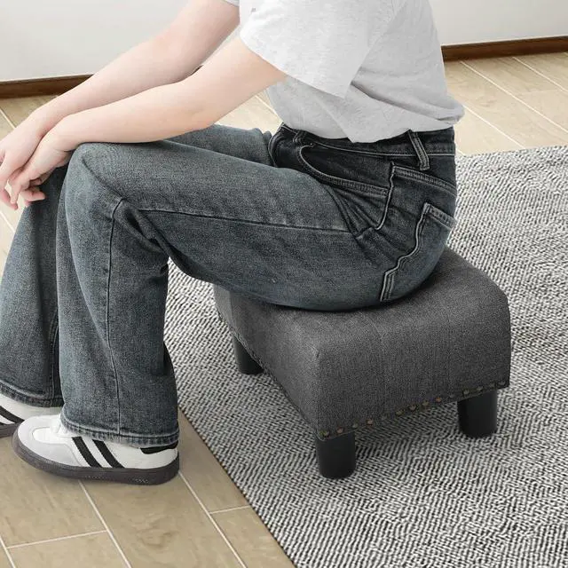 Alt view image 2 of 7 - Small Foot Stool Ottoman, Ottoman Foot Rest with Legs, Foot Rest Foot Step Stool for Couch, Rectangle Tufted Footstool for Living Room Entryway, Dark Gray