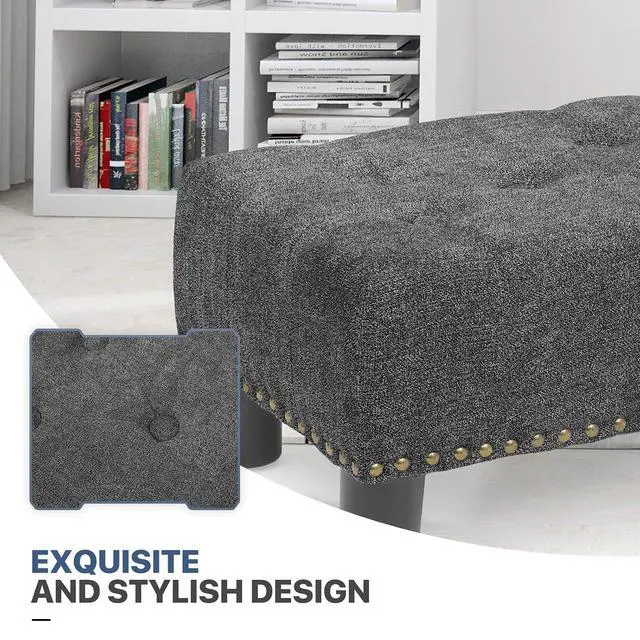 Alt view image 6 of 7 - Small Foot Stool Ottoman, Ottoman Foot Rest with Legs, Foot Rest Foot Step Stool for Couch, Rectangle Tufted Footstool for Living Room Entryway, Dark Gray