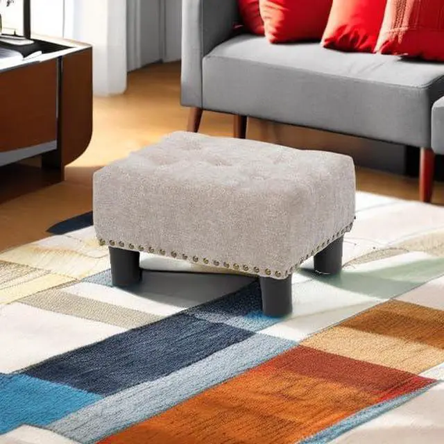 Alt view image 5 of 7 - Small Foot Stool Ottoman, Ottoman Foot Rest with Legs, Foot Rest Foot Step Stool for Couch, Rectangle Tufted Footstool for Living Room Entryway, Sandy Beige