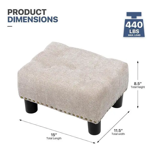 Alt view image 3 of 7 - Small Foot Stool Ottoman, Ottoman Foot Rest with Legs, Foot Rest Foot Step Stool for Couch, Rectangle Tufted Footstool for Living Room Entryway, Sandy Beige