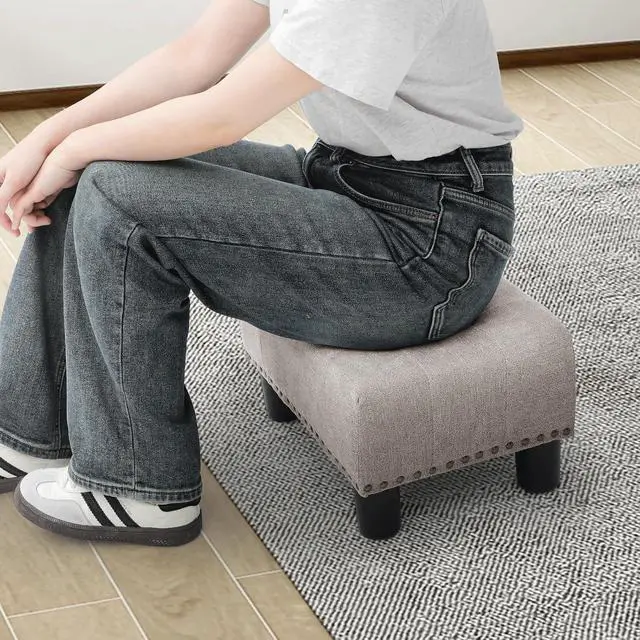 Alt view image 2 of 7 - Small Foot Stool Ottoman, Ottoman Foot Rest with Legs, Foot Rest Foot Step Stool for Couch, Rectangle Tufted Footstool for Living Room Entryway, Sandy Beige