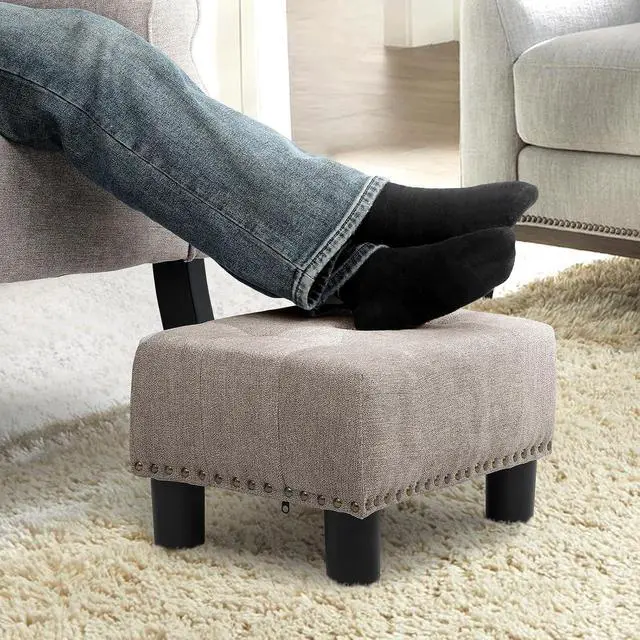 Alt view image 4 of 7 - Small Foot Stool Ottoman, Ottoman Foot Rest with Legs, Foot Rest Foot Step Stool for Couch, Rectangle Tufted Footstool for Living Room Entryway, Sandy Beige