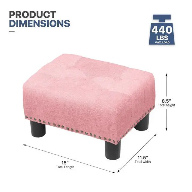 Alt view image 3 of 7 - Small Foot Stool Ottoman, Ottoman Foot Rest with Legs, Foot Rest Foot Step Stool for Couch, Rectangle Tufted Footstool for Living Room Entryway, Pink