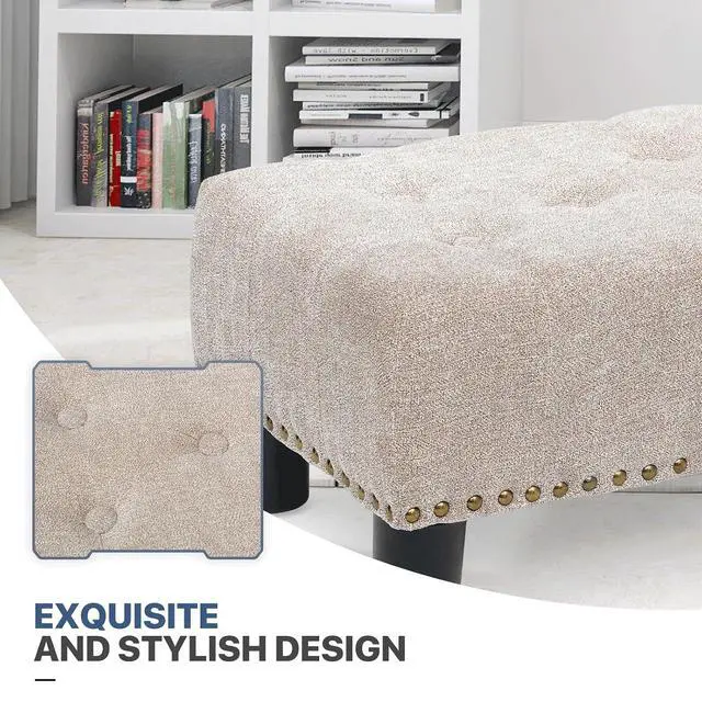 Alt view image 7 of 7 - Small Foot Stool Ottoman, Ottoman Foot Rest with Legs, Foot Rest Foot Step Stool for Couch, Rectangle Tufted Footstool for Living Room Entryway, Sandy Beige