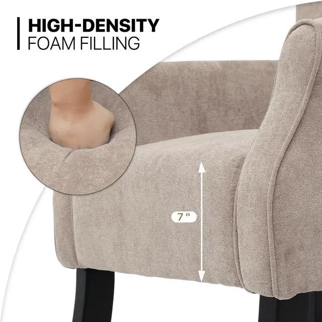 Alt view image 6 of 7 - Button Tufted Accent Chair, Upholstered Linen Armchair with High Back and Sturdy Wood Legs for Living Room Bedroom Small Space, Beige