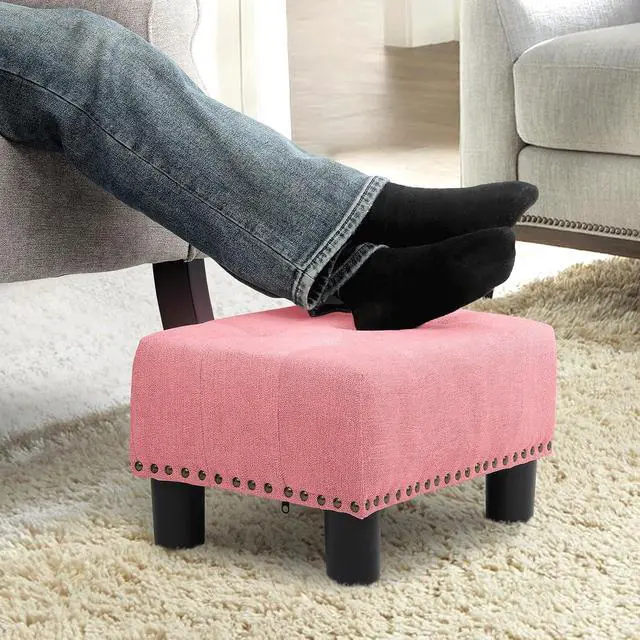 Alt view image 4 of 7 - Small Foot Stool Ottoman, Ottoman Foot Rest with Legs, Foot Rest Foot Step Stool for Couch, Rectangle Tufted Footstool for Living Room Entryway, Pink