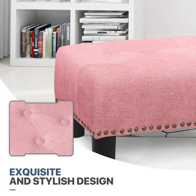 Alt view image 6 of 7 - Small Foot Stool Ottoman, Ottoman Foot Rest with Legs, Foot Rest Foot Step Stool for Couch, Rectangle Tufted Footstool for Living Room Entryway, Pink