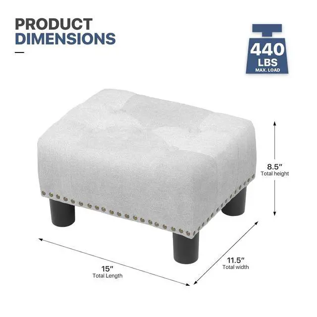 Alt view image 3 of 7 - Small Foot Stool Ottoman, Ottoman Foot Rest with Legs, Foot Rest Foot Step Stool for Couch, Rectangle Tufted Footstool for Living Room Entryway, Light Gray