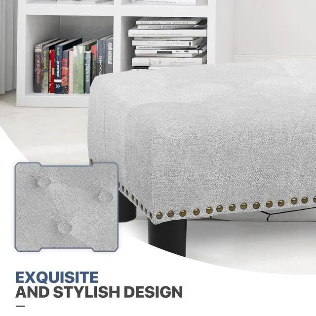 Alt view image 6 of 7 - Small Foot Stool Ottoman, Ottoman Foot Rest with Legs, Foot Rest Foot Step Stool for Couch, Rectangle Tufted Footstool for Living Room Entryway, Light Gray