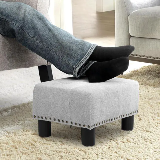 Alt view image 4 of 7 - Small Foot Stool Ottoman, Ottoman Foot Rest with Legs, Foot Rest Foot Step Stool for Couch, Rectangle Tufted Footstool for Living Room Entryway, Light Gray