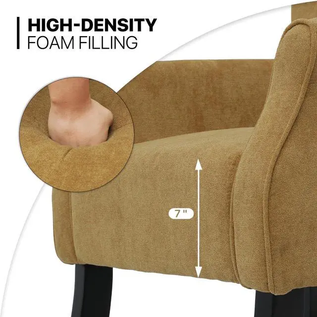 Alt view image 6 of 7 - Button Tufted Accent Chair, Upholstered Linen Armchair with High Back and Sturdy Wood Legs for Living Room Bedroom Small Space, Dark Yellow